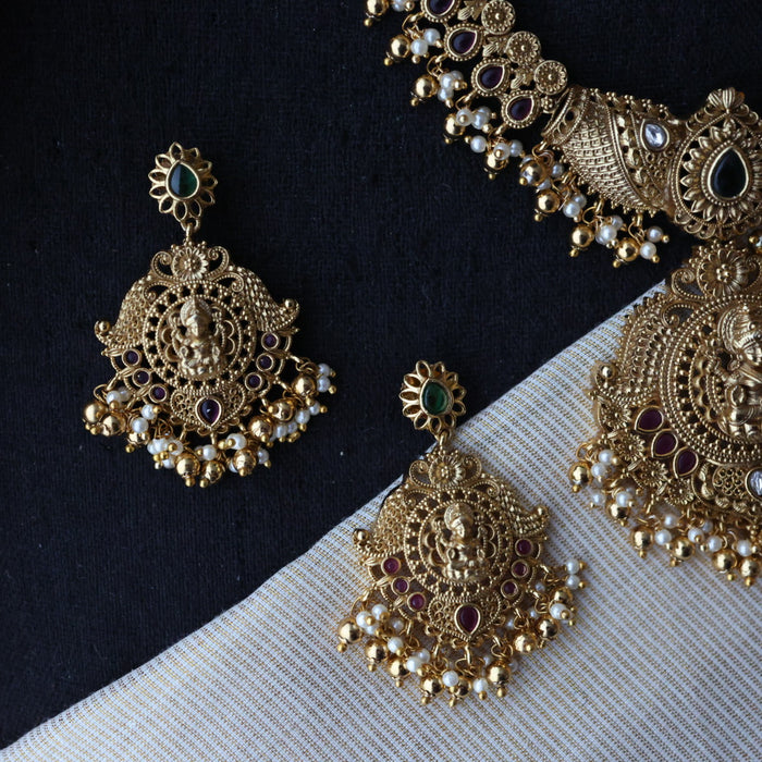 Antique simple short necklace with earring S1B1219