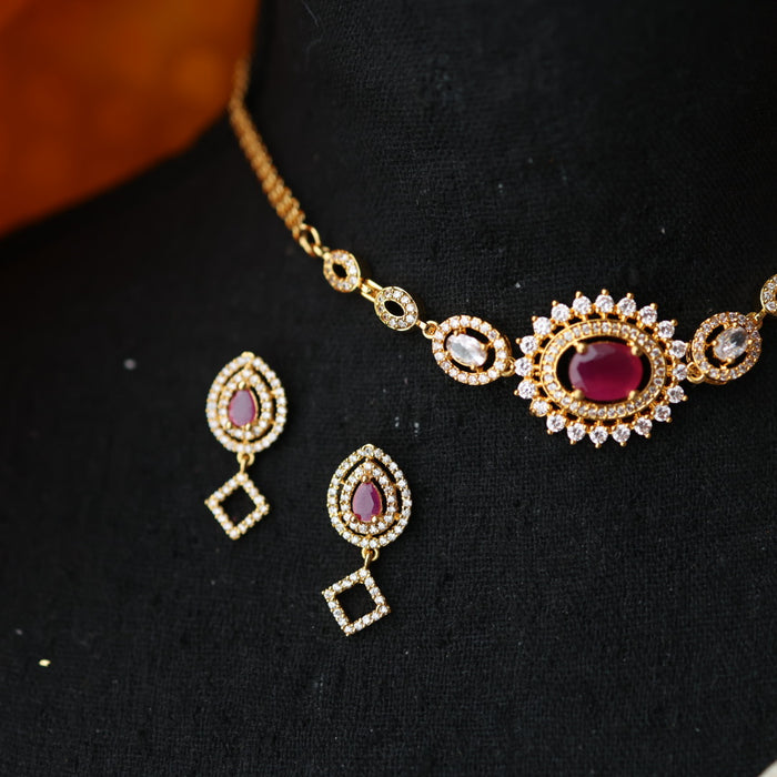 Heritage simple ruby white stone choker necklace with earrings CCB1461