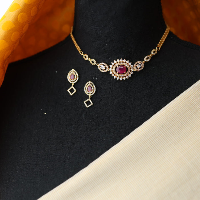 Heritage simple ruby white stone choker necklace with earrings CCB1461
