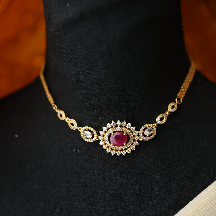 Heritage simple ruby white stone choker necklace with earrings CCB1461