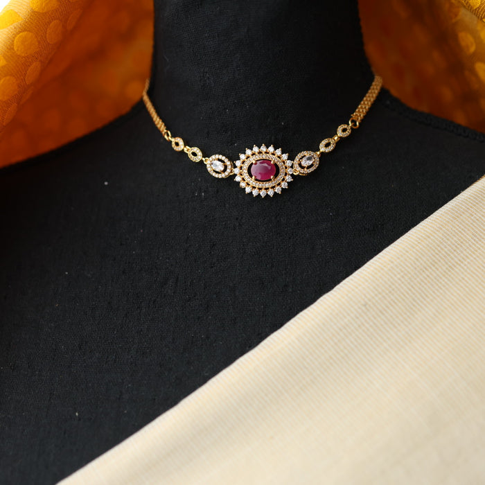 Heritage simple ruby white stone choker necklace with earrings CCB1461