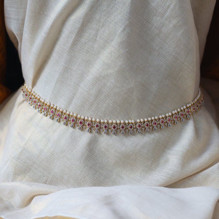 Heritage gold plated white ruby stone and pearl waistchain HW3455