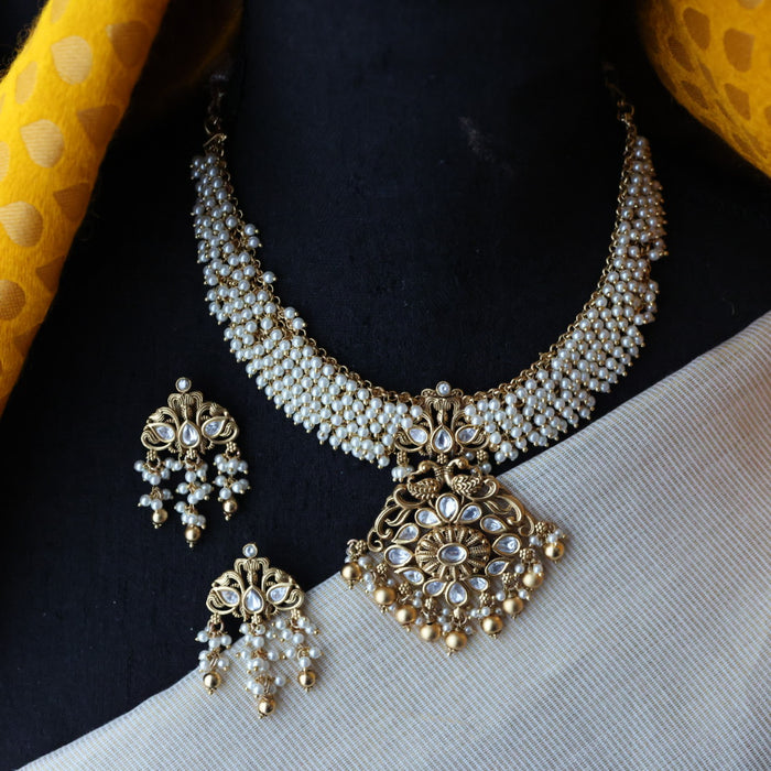 Antique pearl short necklace with earrings S1B147