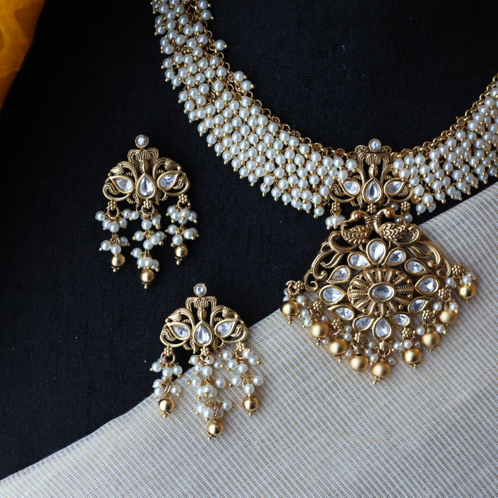 Antique pearl short necklace with earrings S1B147