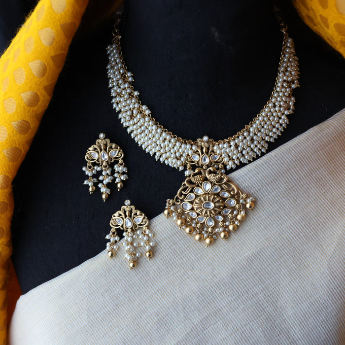 Antique pearl short necklace with earrings S1B147