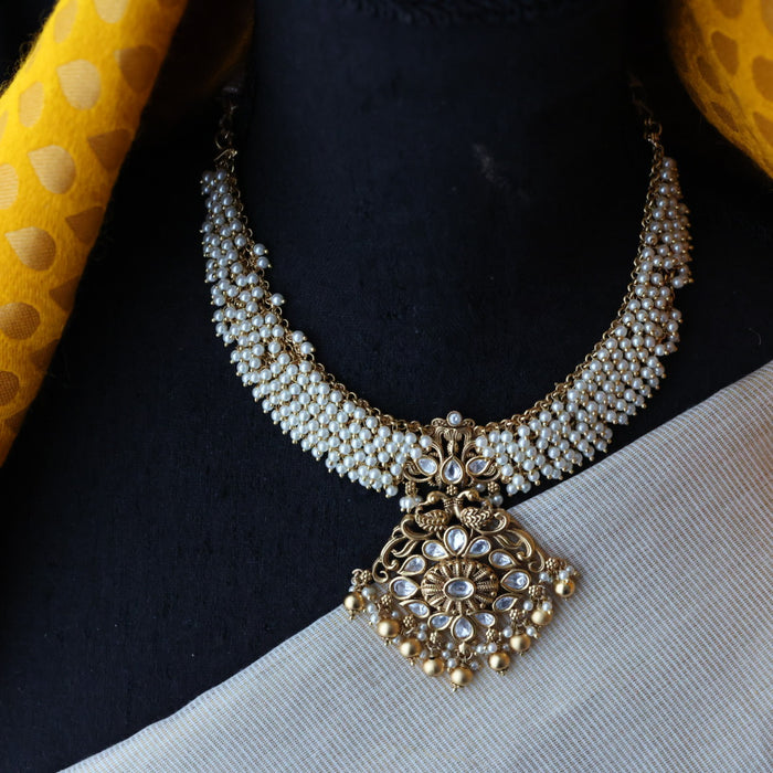 Antique pearl short necklace with earrings S1B147