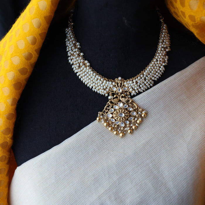 Antique pearl short necklace with earrings S1B147