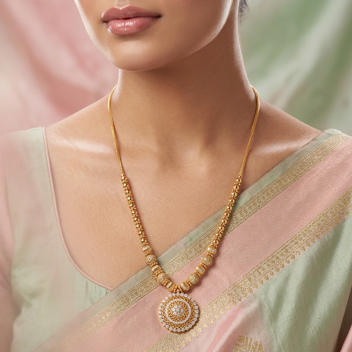 Heritage gold plated white stone long necklace HL2392