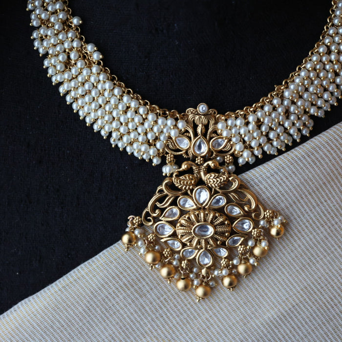 Antique pearl short necklace with earrings S1B147
