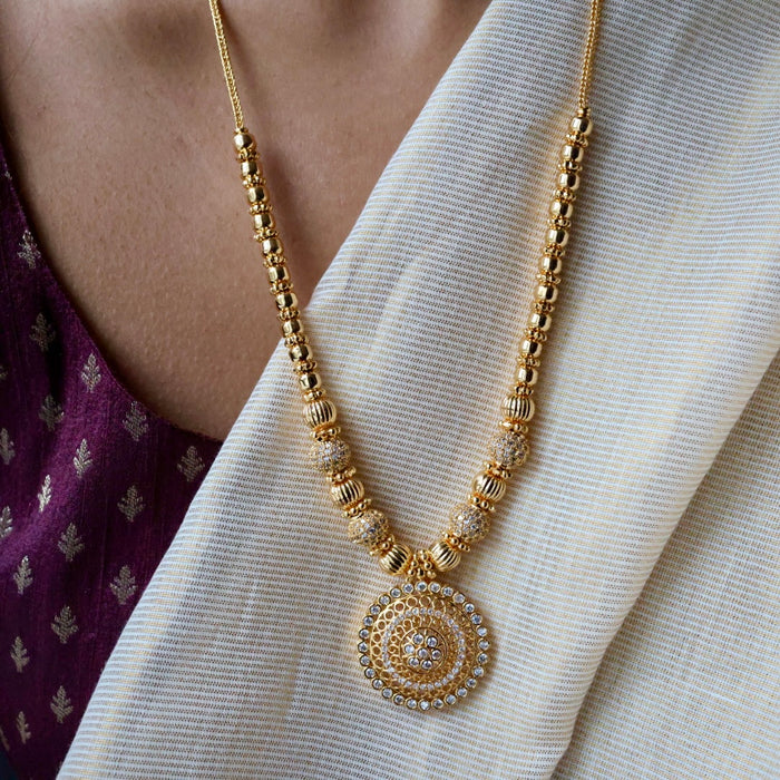 Heritage gold plated white stone long necklace HL2392