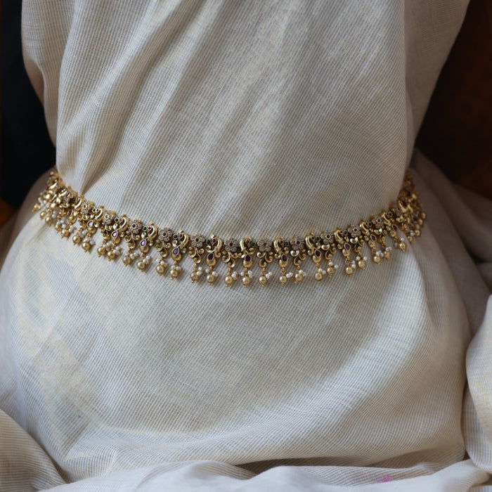 Antique multi stone and pearl waistchain AW32662