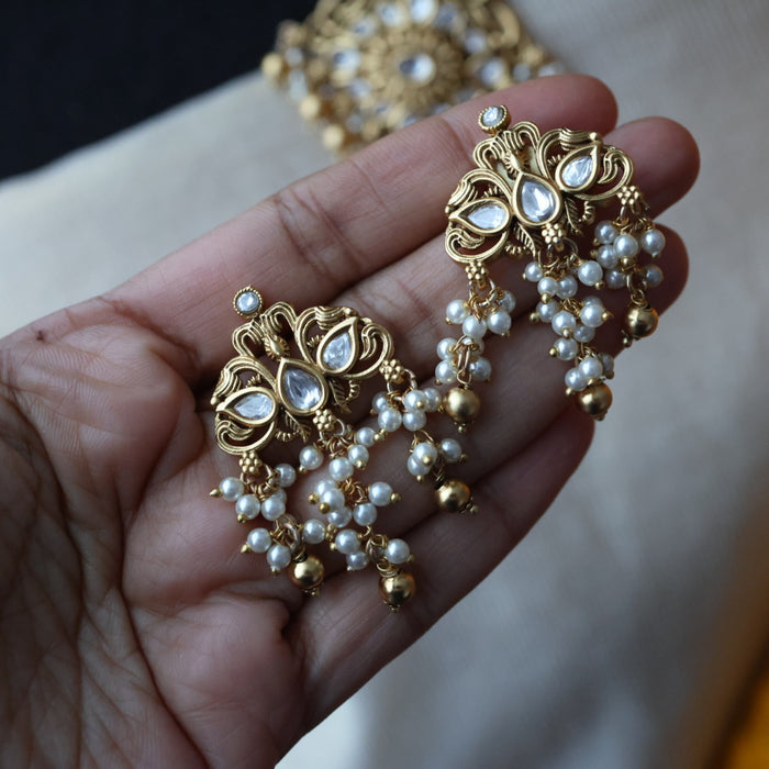 Antique pearl short necklace with earrings S1B147