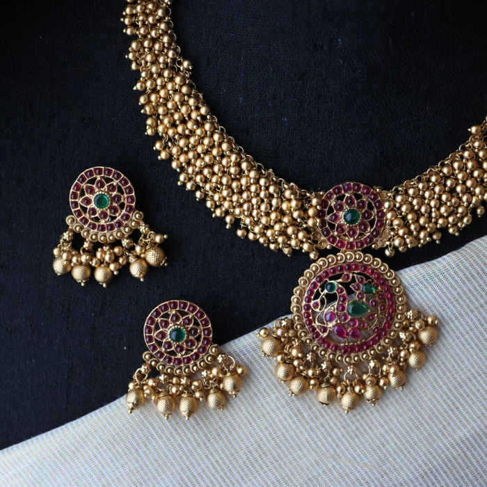 Antique ruby stone short necklace with earrings S1B104