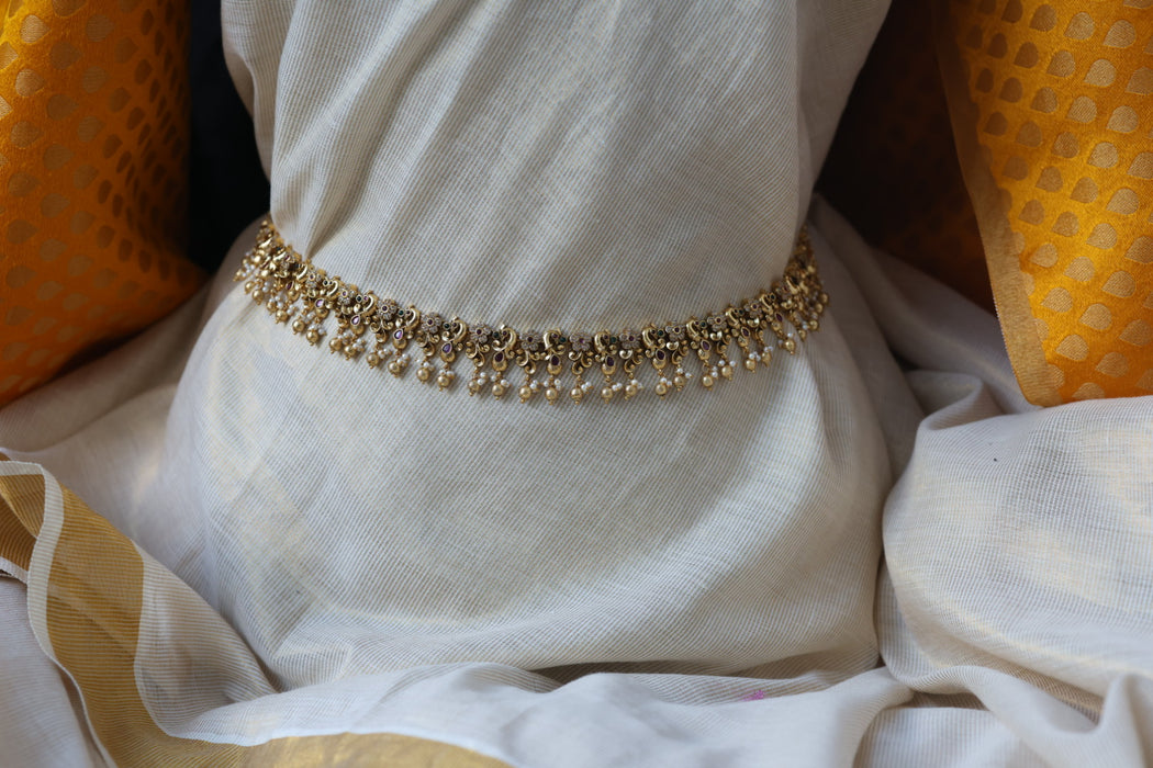 Antique multi stone and pearl waistchain AW32662