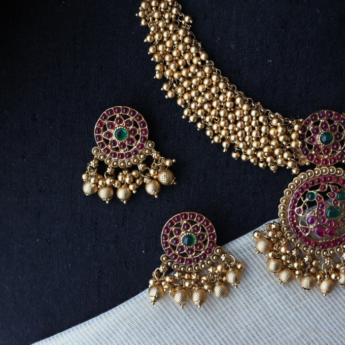 Antique ruby stone short necklace with earrings S1B104