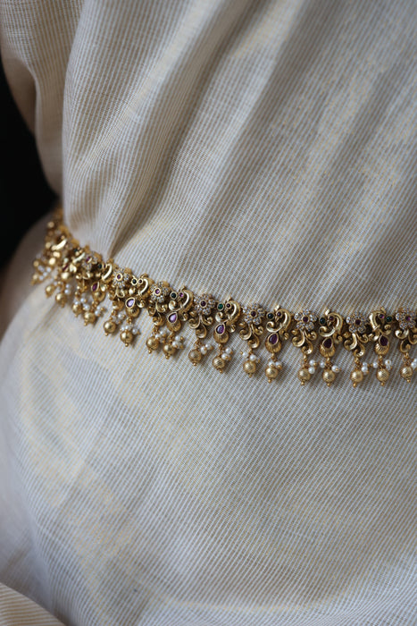 Antique multi stone and pearl waistchain AW32662