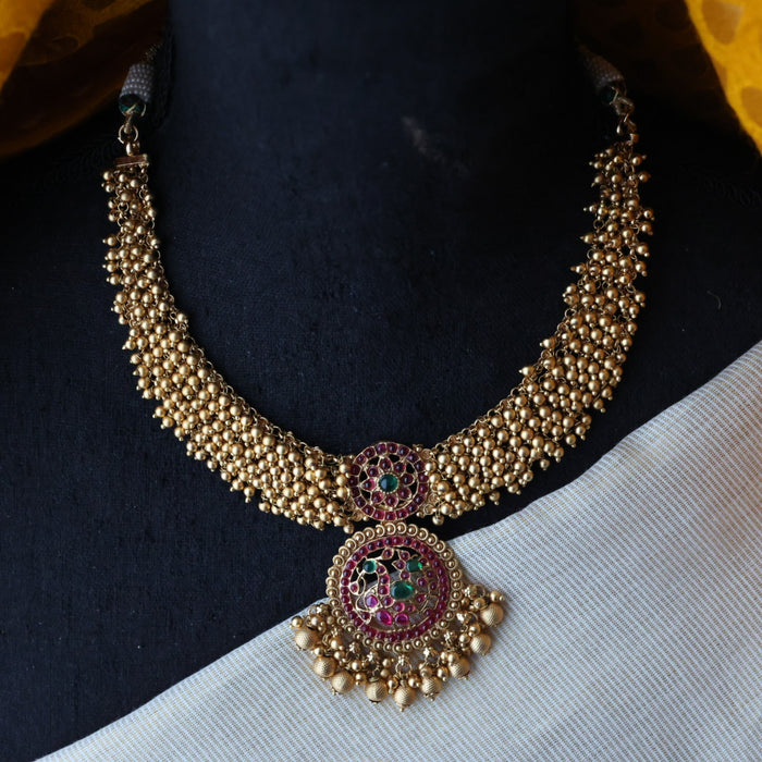 Antique ruby stone short necklace with earrings S1B104