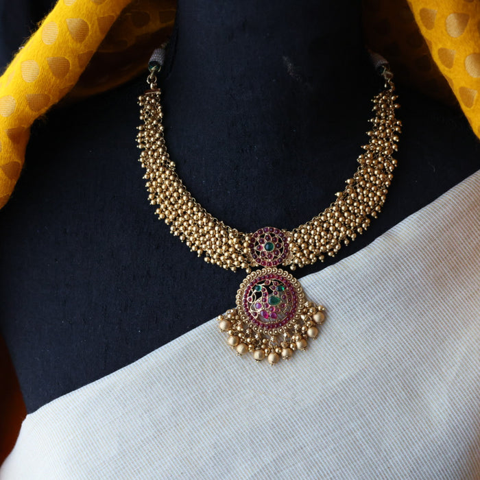 Antique ruby stone short necklace with earrings S1B104