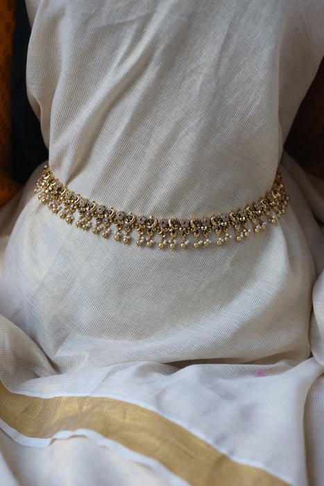 Antique multi stone and pearl waistchain AW32662