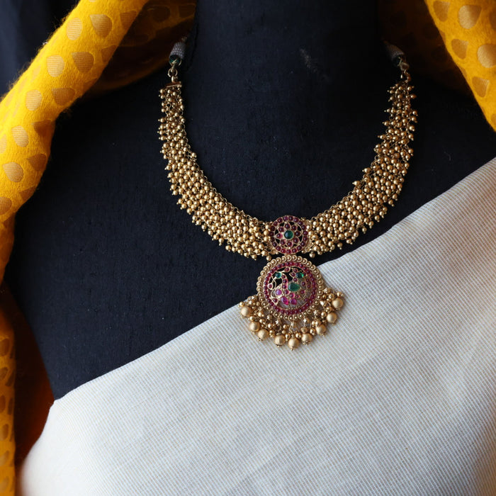 Antique ruby stone short necklace with earrings S1B104