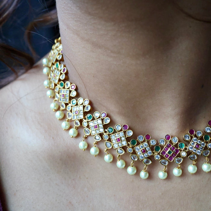 Antique pearl short necklace with earrings S1B1688