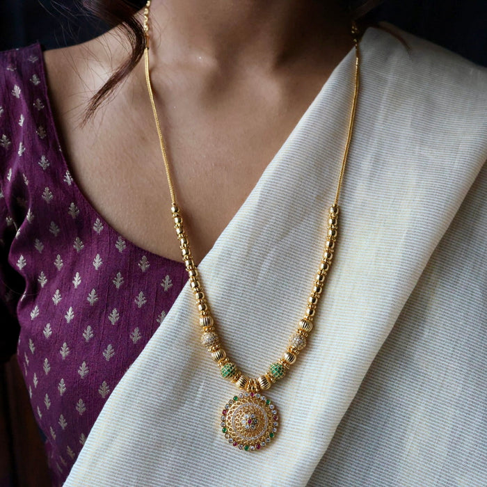 Heritage gold plated  green ruby white stone long necklace HL2367