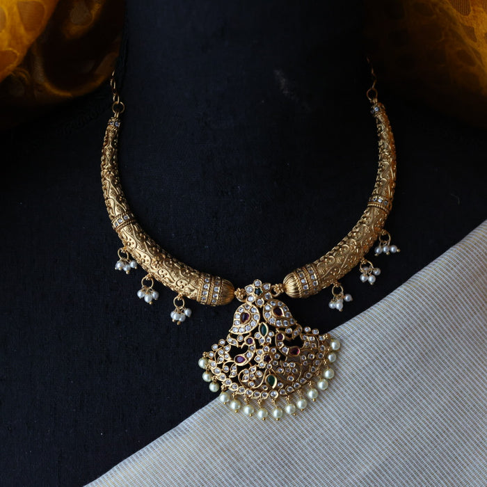 Antique gold short necklace with earrings S1B1088