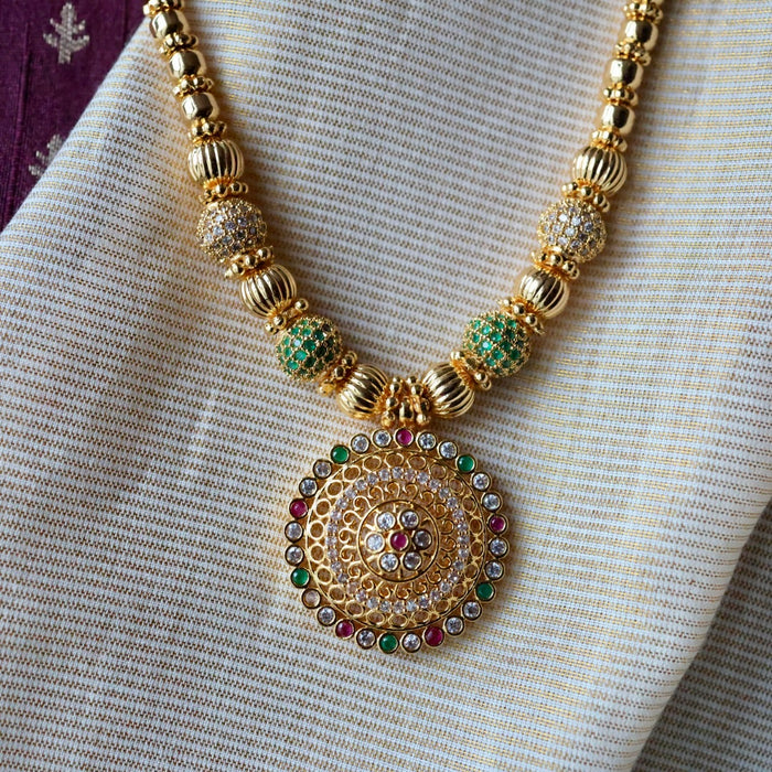 Heritage gold plated  green ruby white stone long necklace HL2367