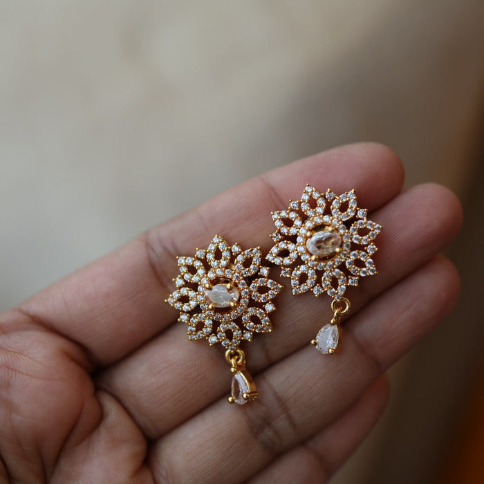 Heritage gold plated white stone necklace set with earrings H8655