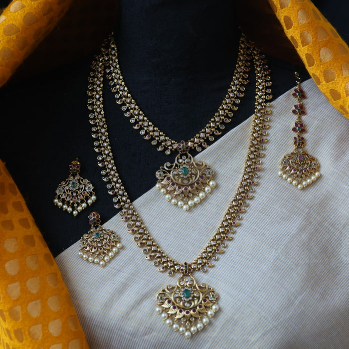 Antique long and short necklace set with earrings HLS62783