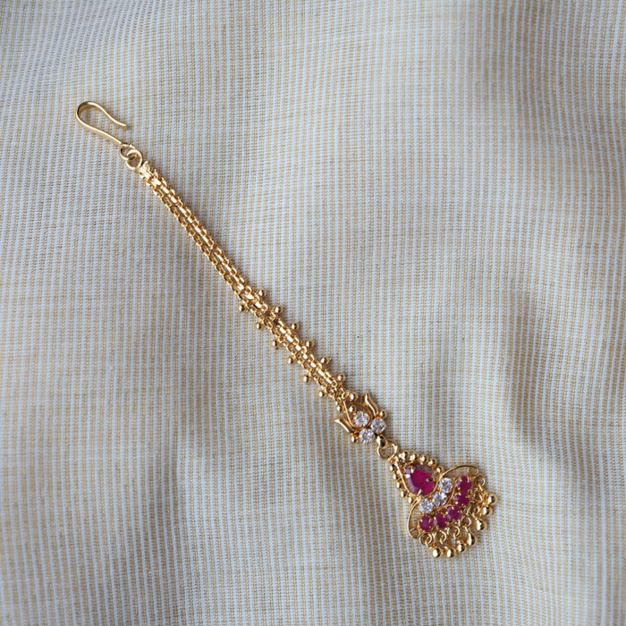 Heritage gold plated ruby white stone tikka TH1014