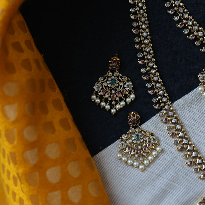 Antique long and short necklace set with earrings HLS62783