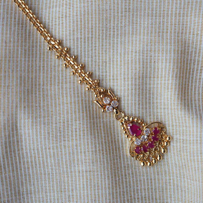 Heritage gold plated ruby white stone tikka TH1014