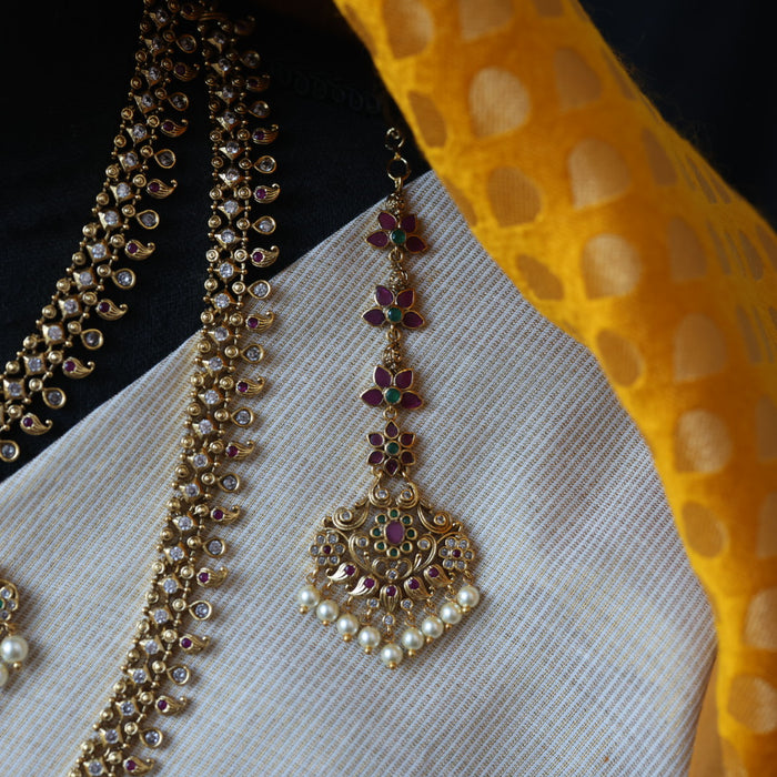 Antique long and short necklace set with earrings HLS62783