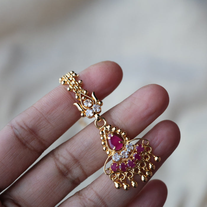 Heritage gold plated ruby white stone tikka TH1014