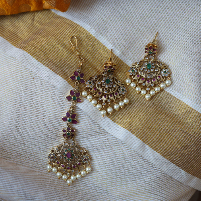Antique long and short necklace set with earrings HLS62783