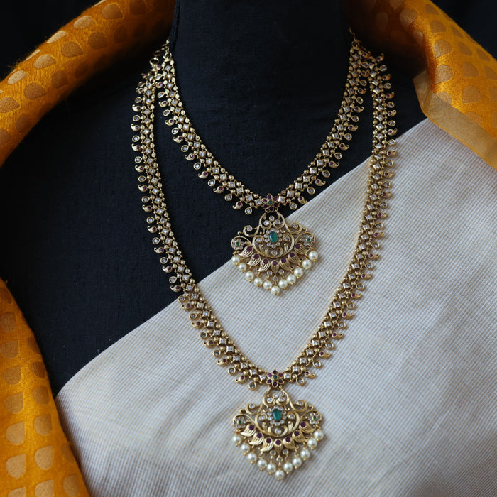 Antique long and short necklace set with earrings HLS62783