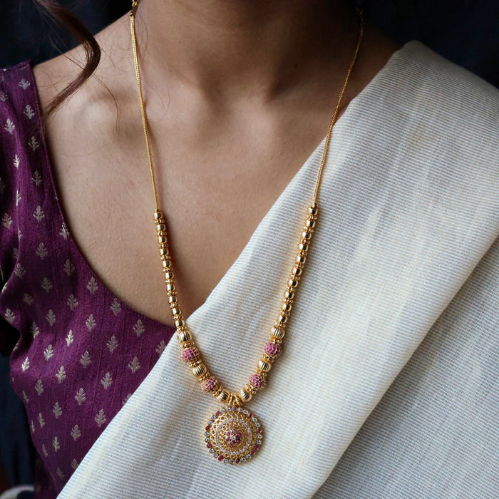 Heritage gold plated ruby stone long necklace HL23945