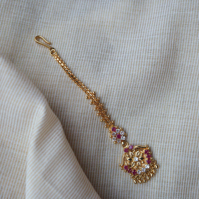 Heritage gold plated ruby white stone tikka TH1005