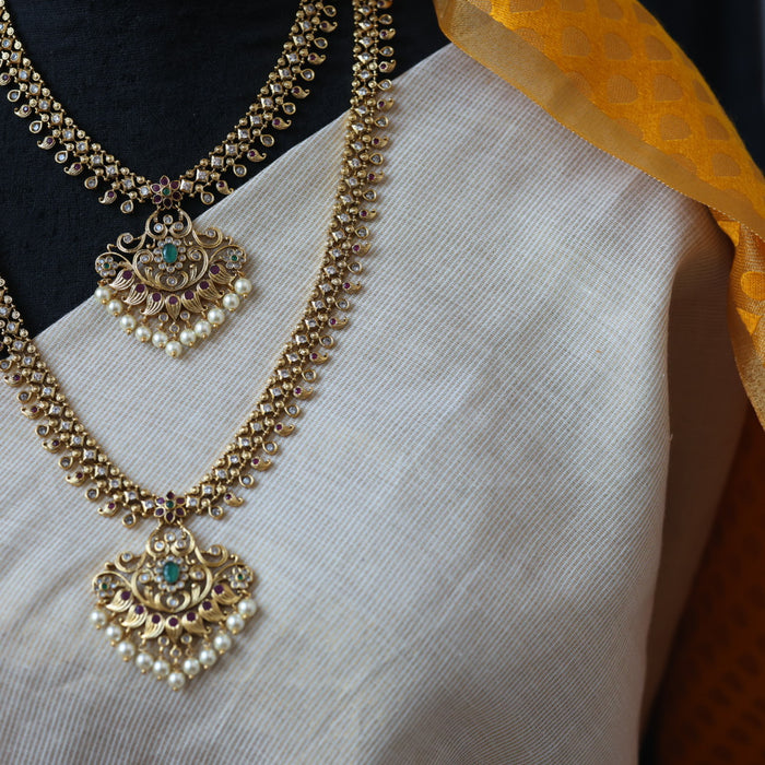 Antique long and short necklace set with earrings HLS62783