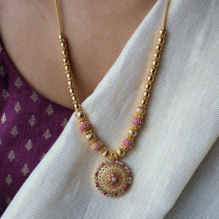 Heritage gold plated ruby stone long necklace HL23945