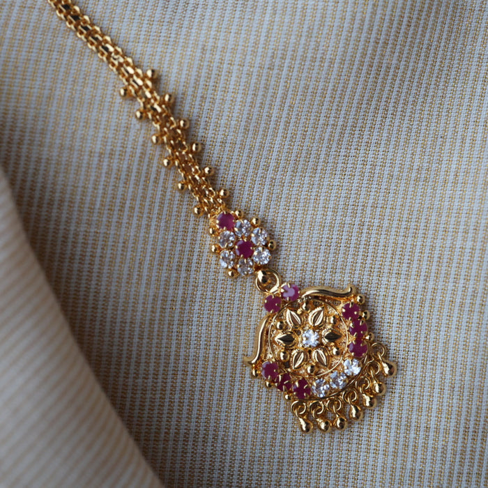 Heritage gold plated ruby white stone tikka TH1005