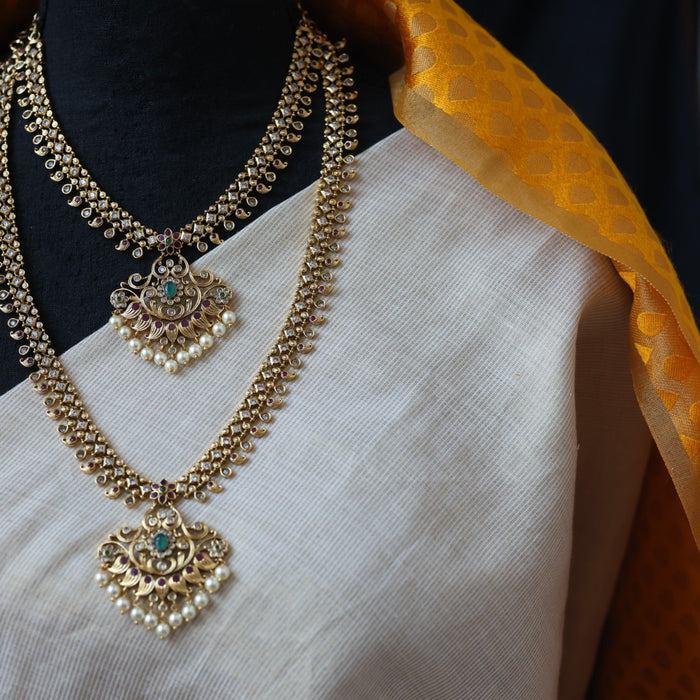 Antique long and short necklace set with earrings HLS62783