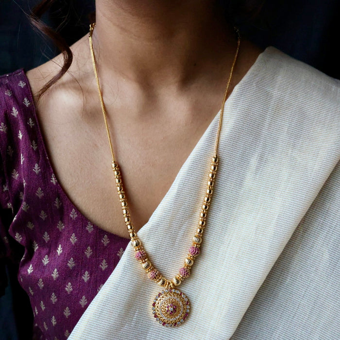 Heritage gold plated ruby stone long necklace HL23945