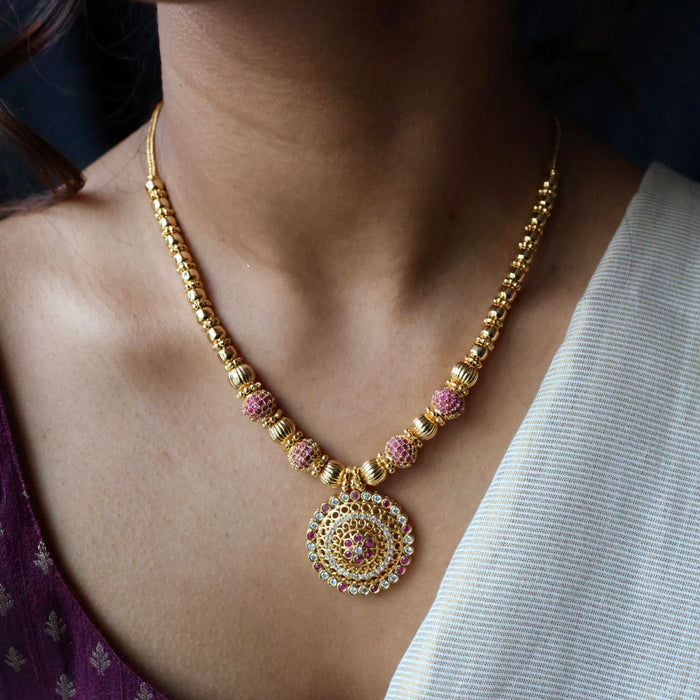 Heritage gold plated ruby stone long necklace HL23945