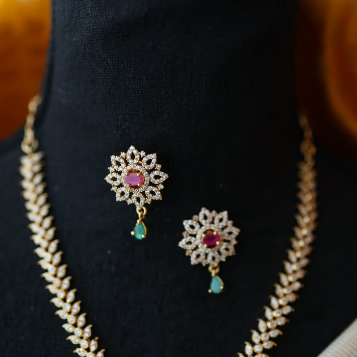 Heritage gold plated ruby white stone short necklace with earrings H8145