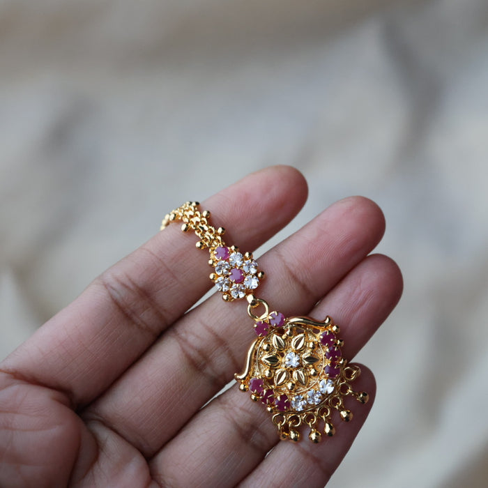 Heritage gold plated ruby white stone tikka TH1005