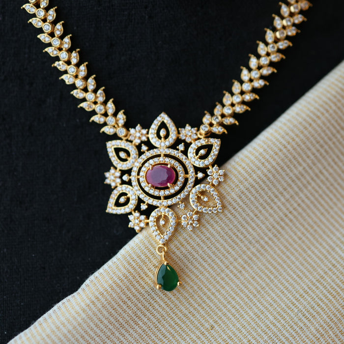 Heritage gold plated ruby white stone short necklace with earrings H8145