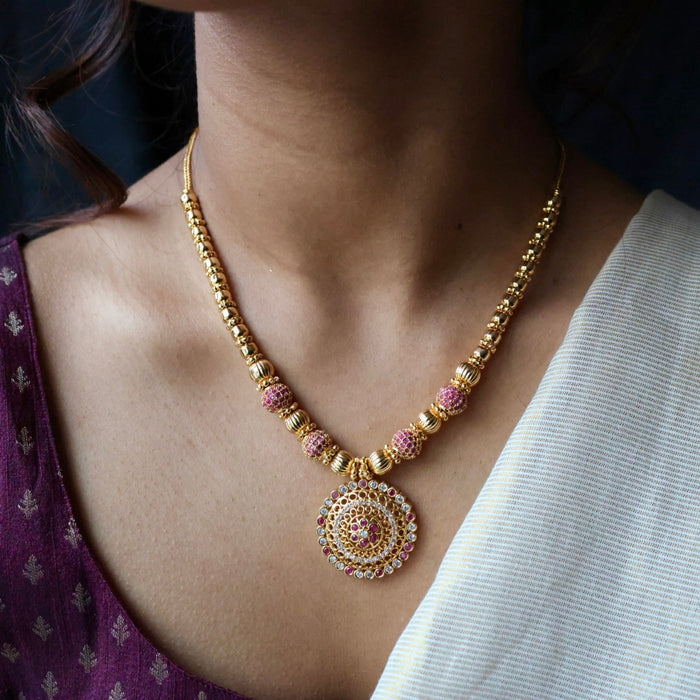 Heritage gold plated ruby stone long necklace HL23945