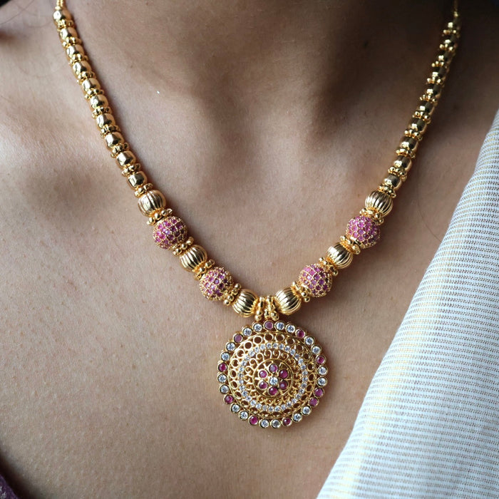 Heritage gold plated ruby stone long necklace HL23945